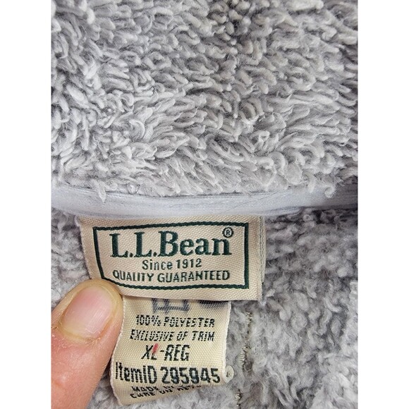 LL Bean Sherpa Fleece Jacket Womens XL Gray Full Zip Suede Trim Pockets Lined - Picture 2 of 14